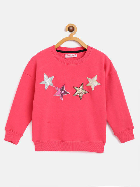 

White Snow Girls Pink & Golden Star Applique Sweatshirt