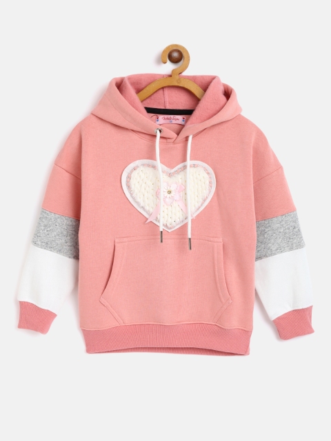 

White Snow Girls Pink & White Hooded Sweatshirt with Faux Fur Detail