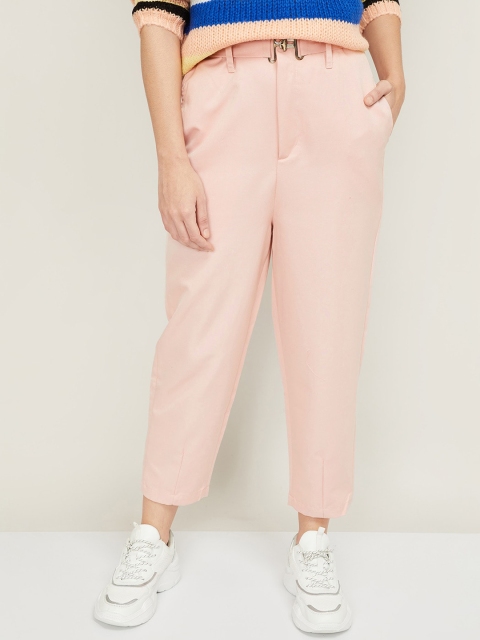 

Ginger by Lifestyle Women Pink Tapered Fit High-Rise Trousers