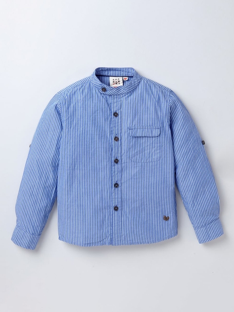 

Ed-a-Mamma Boys Blue Premium Opaque Striped Casual Shirt