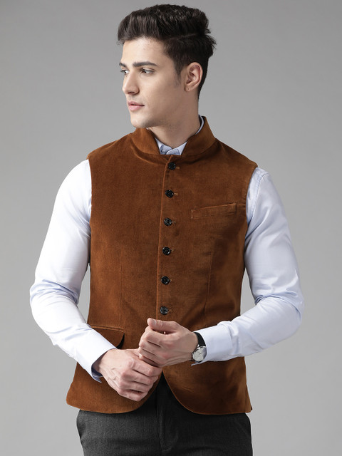 

Blackberrys Mustard Brown Solid Waistcoat