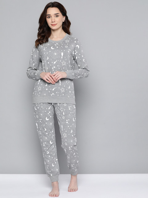 

VividArtsy Women Grey All Over Printed Lounge Set