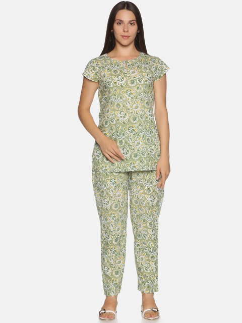 

Palakh Women Green & Yellow Pure Cotton Printed Night suit
