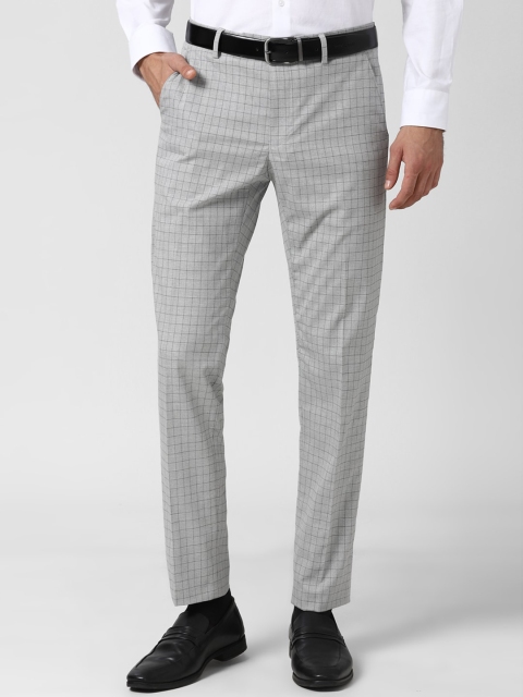 

Peter England Men Grey Checked Slim Fit Formal Trousers