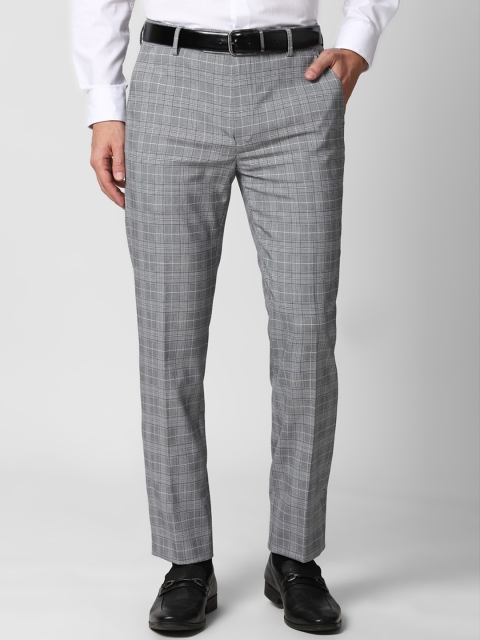 

Peter England Men Grey Checked Slim Fit Formal Trousers