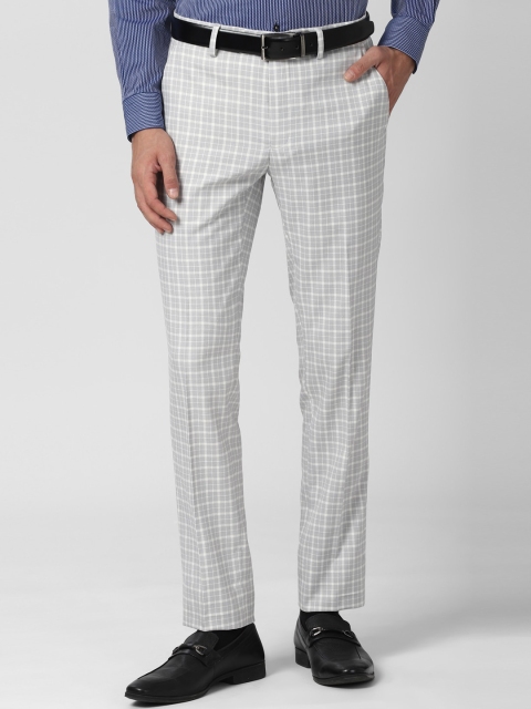 

Peter England Men Grey Checked Slim Fit Formal Trousers