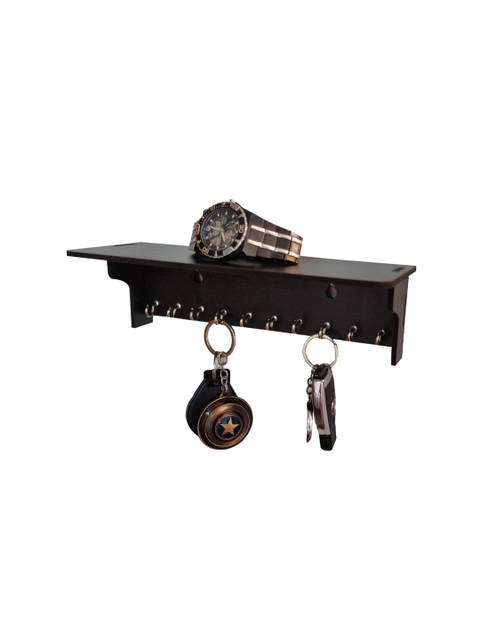 

Home Sparkle Unisex Black Wood Pocket Shelf with Key Holder