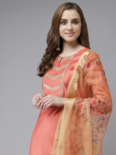 

Indo Era Women Pink Kurta with Trousers & With Dupatta