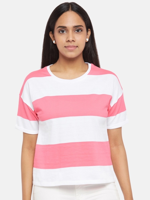 

People Pink & White Striped Extended Sleeves Regular Top
