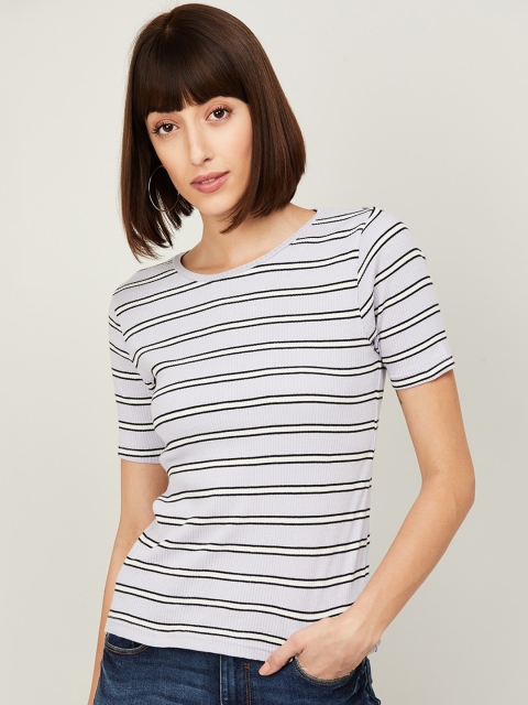 

Bossini Purple & Black Striped Pure Cotton Regular Top