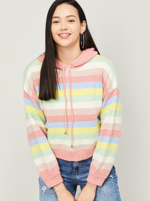 

Ginger by Lifestyle Women Pink & White Acrylic Striped Pullover