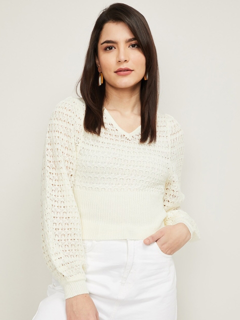 

Ginger by Lifestyle Women Off White Ribbed Pullover