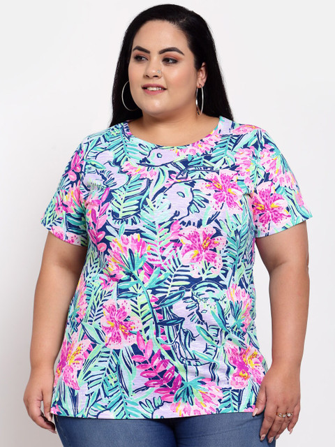 

plusS Women Multicoloured Tropical Printed T-shirt, Multi