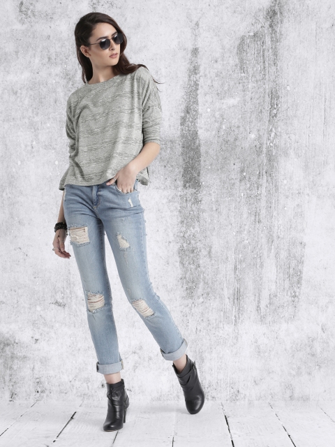 

Roadster Women Grey Melange Boxy Top