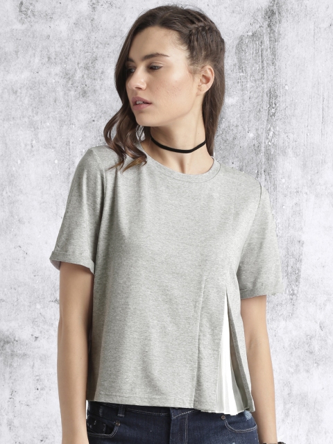 

Roadster Women Grey Melange Solid Round Neck T-shirt