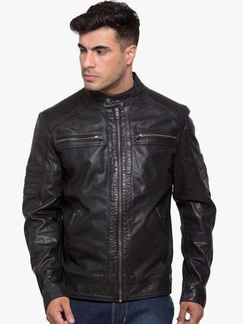 

Justanned Men Black Leather Outdoor Biker Jacket