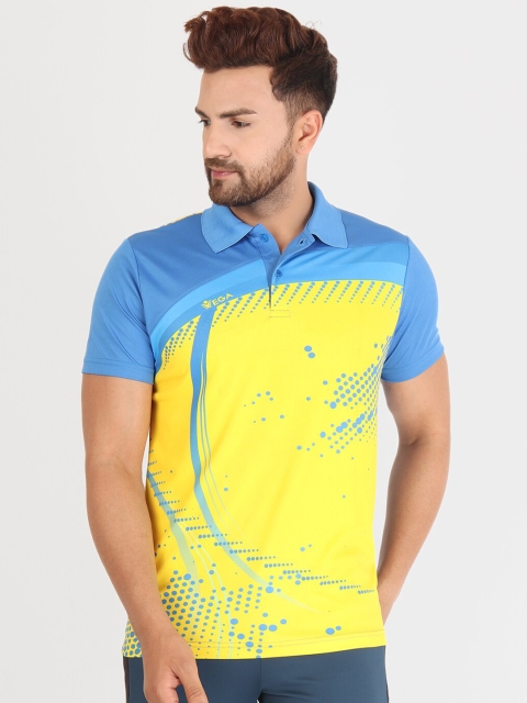 

VEGA Men Yellow & Blue Printed Polo Collar Dri-FIT Slim Fit Outdoor T-shirt