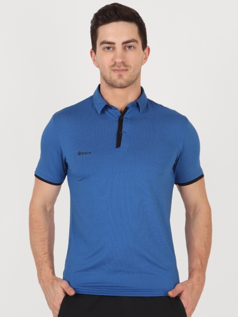 

VEGA Men Blue Polo Collar Dri-FIT Slim Fit T-shirt