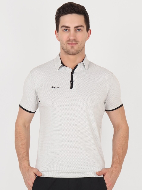 

VEGA Men White Polo Collar Dri-Fit Slim Fit Sports T-shirt