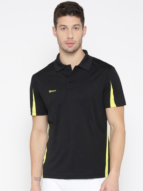 

VEGA Men Black & Yellow Polo Collar Dri-FIT Slim Fit Outdoor T-shirt