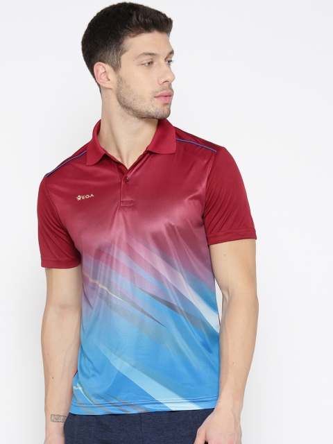 

VEGA Men Red Printed Polo Collar Dri-FIT Slim Fit Outdoor T-shirt