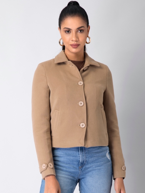 

FabAlley Women Beige Solid Short Coat