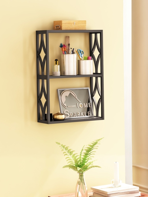 

Home Sparkle Black Two Tier MDF Basic Wall Shelf