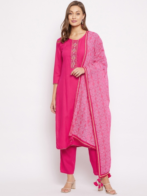 

Prakhya Women Pink Layered Kurta with Trousers & With Dupatta
