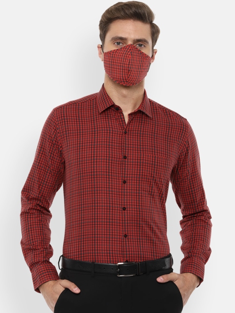 

Van Heusen Men Red Slim Fit Opaque Checked Formal Shirt