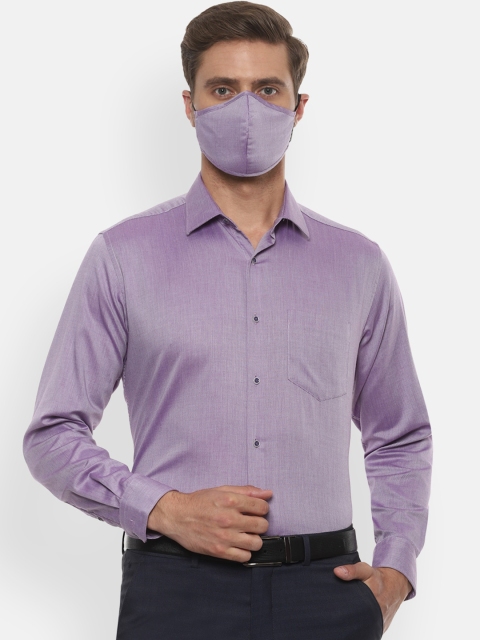 

Van Heusen Men Purple Opaque Formal Shirt & 2-Ply Cloth Mask