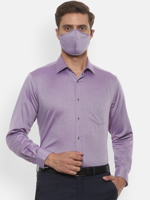 

Van Heusen Men Purple Opaque Pure Cotton Formal Shirt with Mask