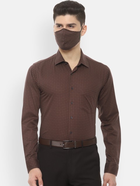 

Van Heusen Men Brown Slim Fit Opaque Printed Formal Shirt