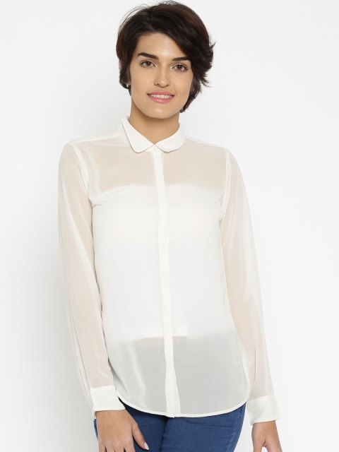 

Jealous 21 Women Off-White Sheer Casual Shirt