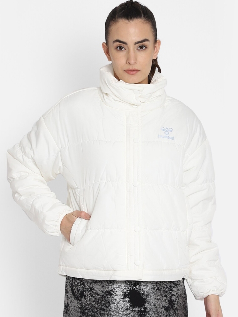 

hummel Women Off White Mock Collar Puffer Jacket