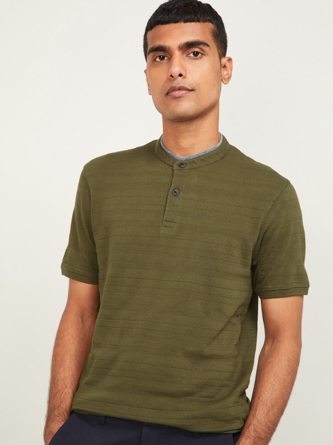 

CODE by Lifestyle Men Olive Green Henley Neck T-shirt