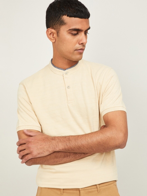 

CODE by Lifestyle Men Beige Mandarin Collar Cotton T-shirt