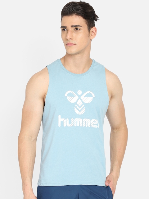 

hummel Men Blue Brand Logo Printed Pure Cotton T-shirt