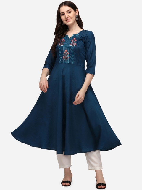 

Florence Women Navy Blue Floral Embroidered Anarkali Kurta