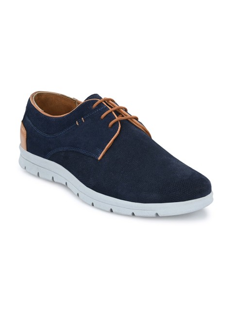 

Delize Men Blue Textured Suede Derby Shoes
