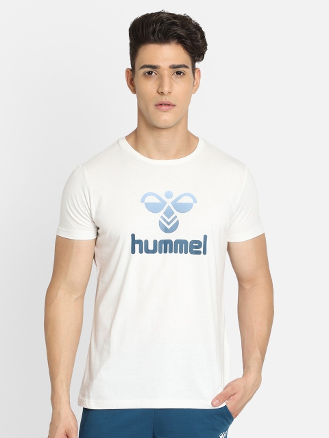 

hummel Men Off White & Blue Brand Logo Printed T-shirt