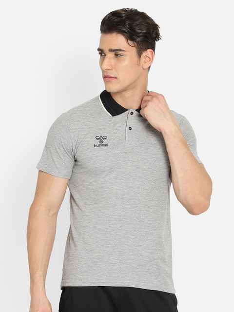 

hummel Men Grey Melange Polo Collar T-shirt