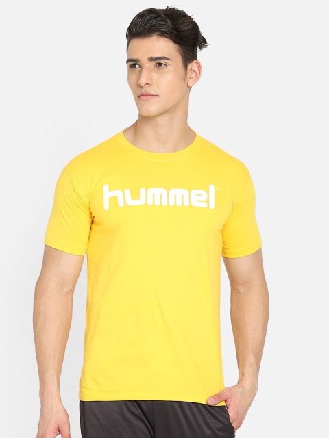 

hummel Men Yellow Brand Logo Printed Cotton T-shirt