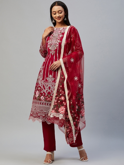 

Readiprint Fashions Red Embroidered Pure Cotton Unstitched Dress Material