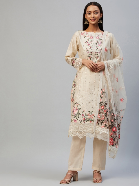 

Readiprint Fashions Beige Embroidered Pure Cotton Unstitched Dress Material