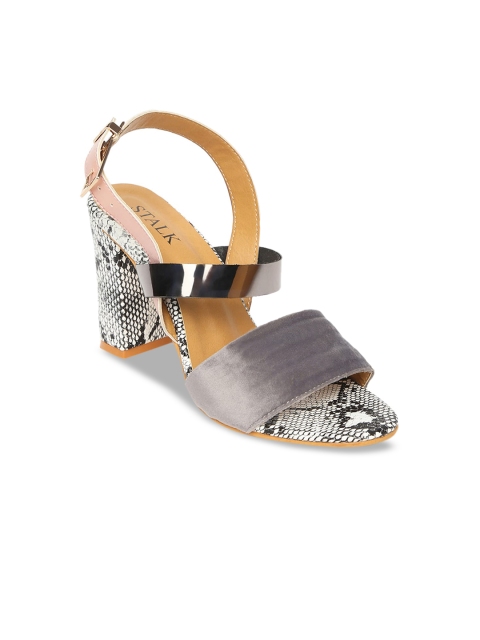 

STALK Grey Snake Printed Block Heel Sandals