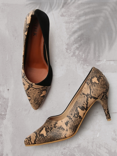 

STALK Beige & Black Snake-Skin Printed Slim Heel Pumps