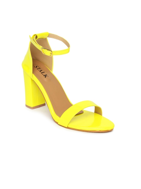 

STALK Fluorescent Green Colourblocked Block Sandals with Buckles