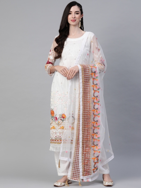 

Readiprint Fashions White Floral Embroidered Unstitched Dress Material