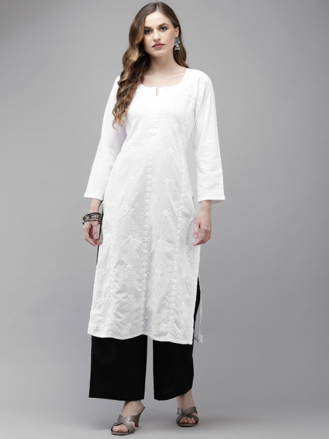 

ADA Women White Ethnic Motifs Chikankari Handloom Handloom Kurta