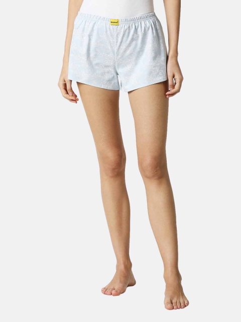 

Bewakoof Women Blue & White Printed Lounge Shorts